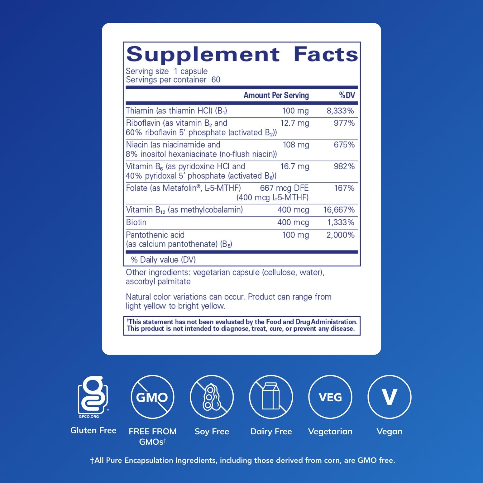 Pure Encapsulations B-Complex Plus, 60 Capsules | B Vitamins Supplement to Support Neurological Health, Cardiovascular Health, Energy Levels and Nervous System Support*