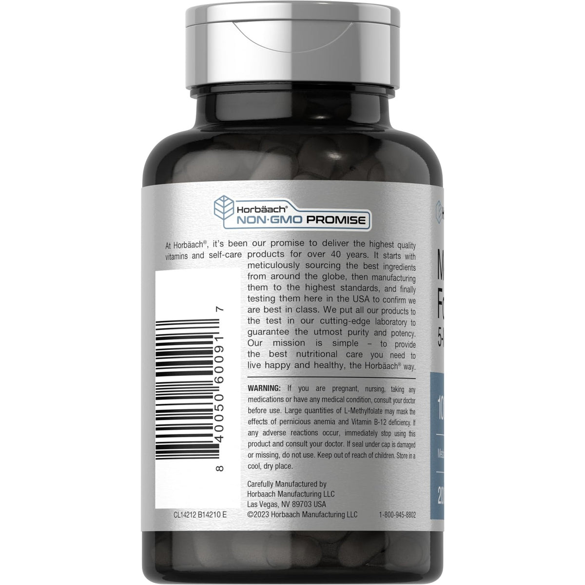 Horbäach Methyl Folate Supplement | 1000 mcg | 200 Capsules | 5-MTHF