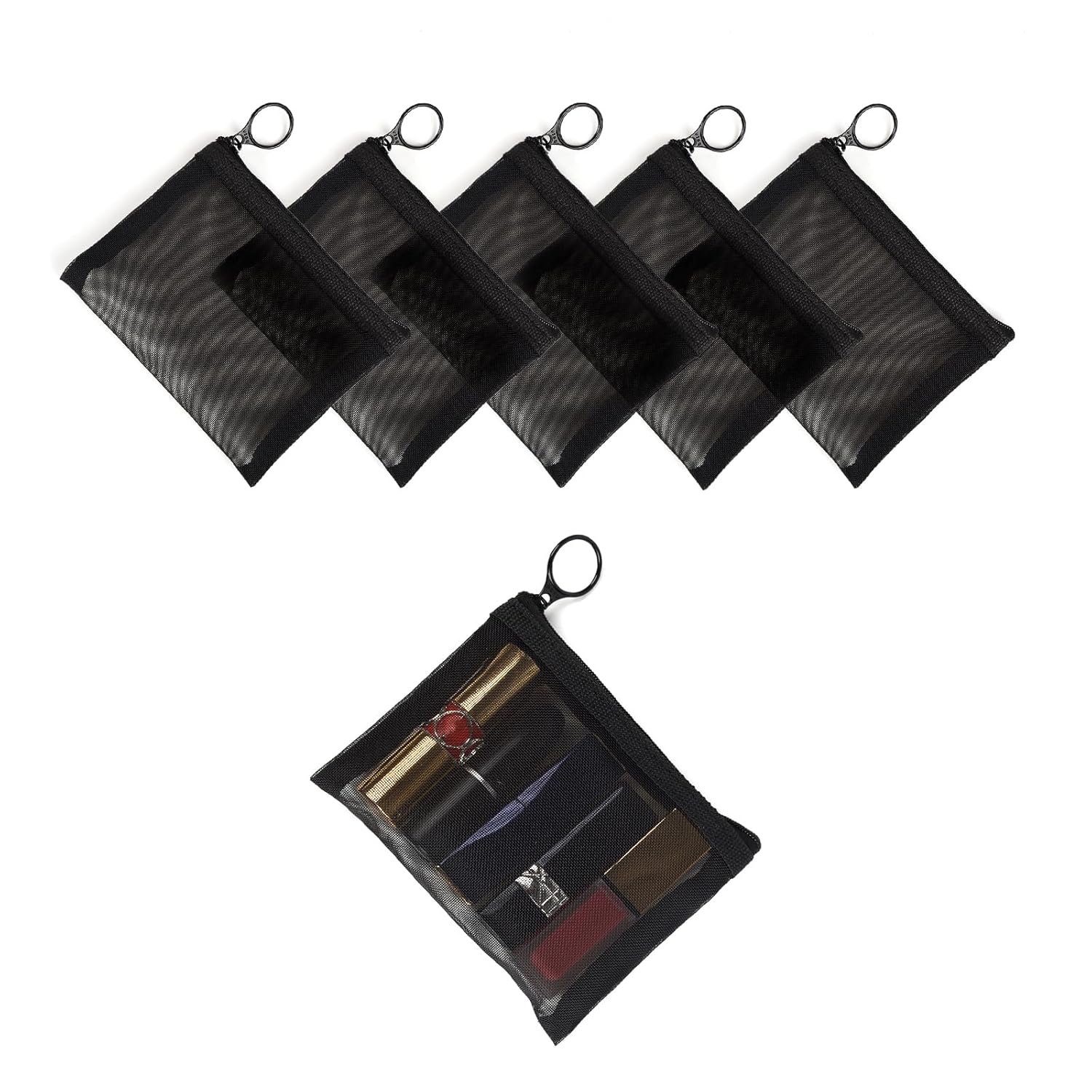 Buy now Patu Zipper Mesh Bags, Size M / A6, 5 Pieces, Beauty Makeup Cosmetic Accessories Organizer, Travel Toiletry Kit Set Storage Pouch, Black 5 x 4 Inch at indiglob india