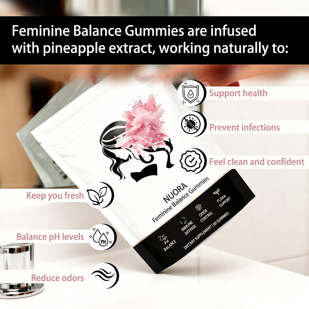 Feminine Balance Gummies for Women’s,Premium Feminine Balance Gummies， Vegan Hawaiian Pineapple, pH Balance, Healthy Odor, Flora and Immune Support, Vaginal Health Support,60 Gummies