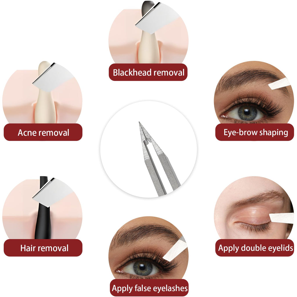 Eyebrow Tweezers for Women Facial Hair, Precision Stainless Steel Slant Tweezers, Sharp Eyebrow Plucker for Remove Hair and Blackhead, With Travel Case