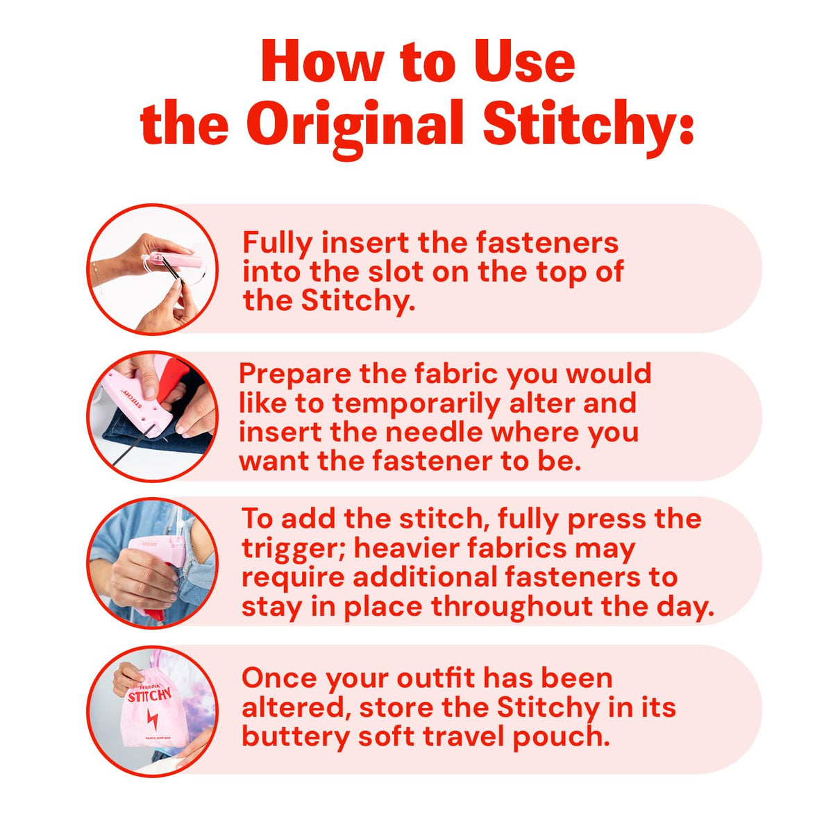 Stitchy Portable, TSA-Safe, No-Sew Instant Hemming Tool with Refills