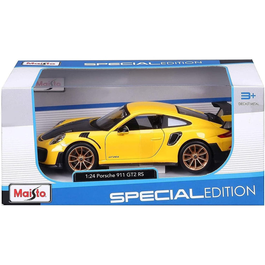 Buy now Maisto Porsche 911 GT2 RS Yellow with Carbon Hood and Gold Wheels Special Edition 1/24 Diecast Model Car at indiglob india