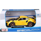 Buy now Maisto Porsche 911 GT2 RS Yellow with Carbon Hood and Gold Wheels Special Edition 1/24 Diecast Model Car at indiglob india
