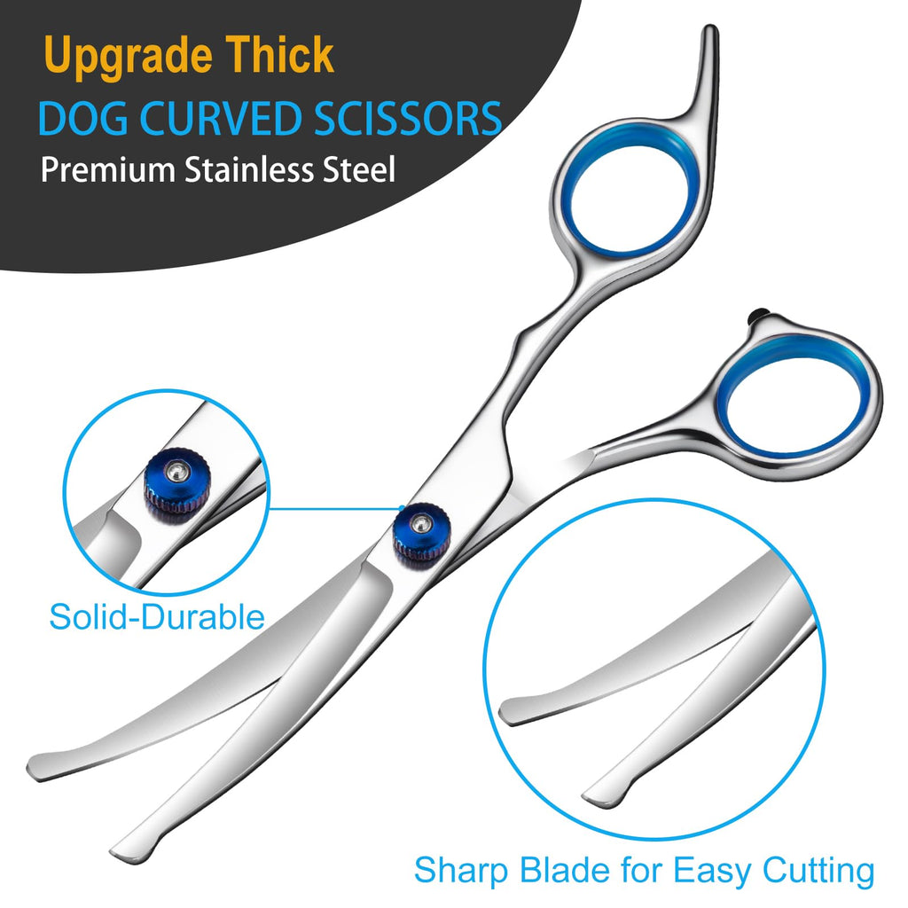 5 in 1 Upgraded Thicken Dog Grooming Scissors, Professional Dog Scissors for Grooming with Safety Round Tips, Lengnoyp Stainless Steel Thinning Shears, Pet Cat Shears for Grooming Kit