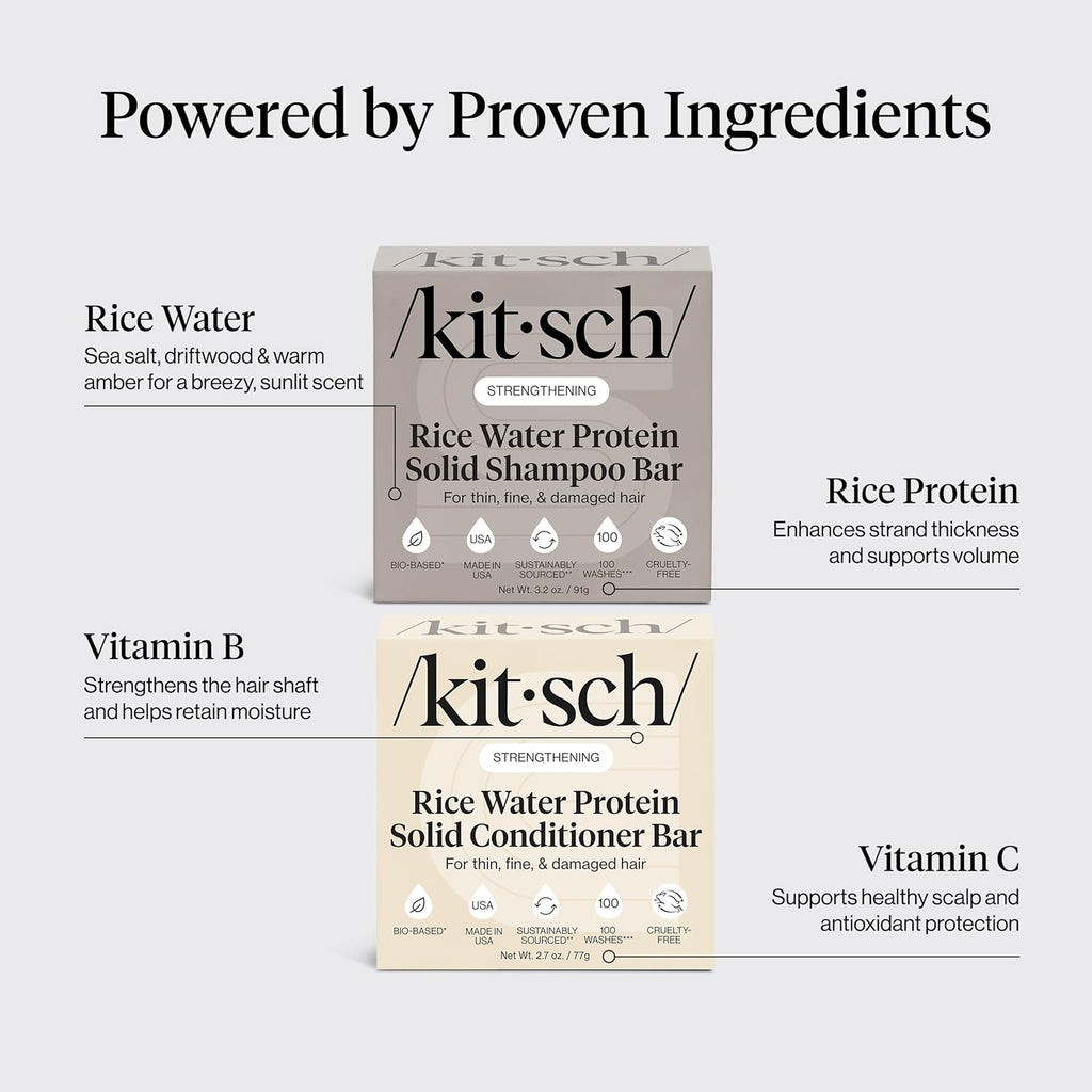 Buy now Kitsch Rice Water Protein Solid Shampoo and Conditioner Set for Hair Growth â€“ Strengthening Hair Care Duo w/Rice Protein & Vitamins for Damage Repair â€“ Paraben, Sulfate & Silicone Free, Made in USA at indiglob india