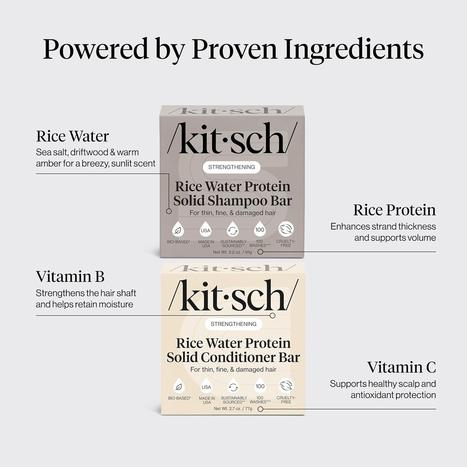 Buy now Kitsch Rice Water Protein Solid Shampoo and Conditioner Set for Hair Growth â€“ Strengthening Hair Care Duo w/Rice Protein & Vitamins for Damage Repair â€“ Paraben, Sulfate & Silicone Free, Made in USA at indiglob india
