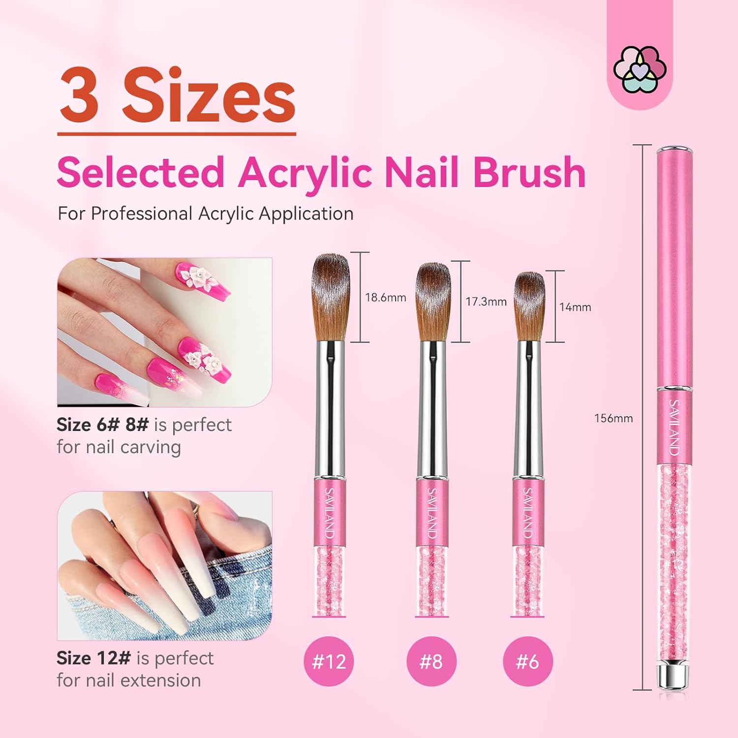 Buy now SAVILAND 3pcs Acrylic Nail Brush Set: Size 6,8,12 Professional Nail Brushes for Acrylic Application Acrylic Powder Nail Art Extension & 3D Carving Manicure Tools for Beginners Home DIY at indiglob india