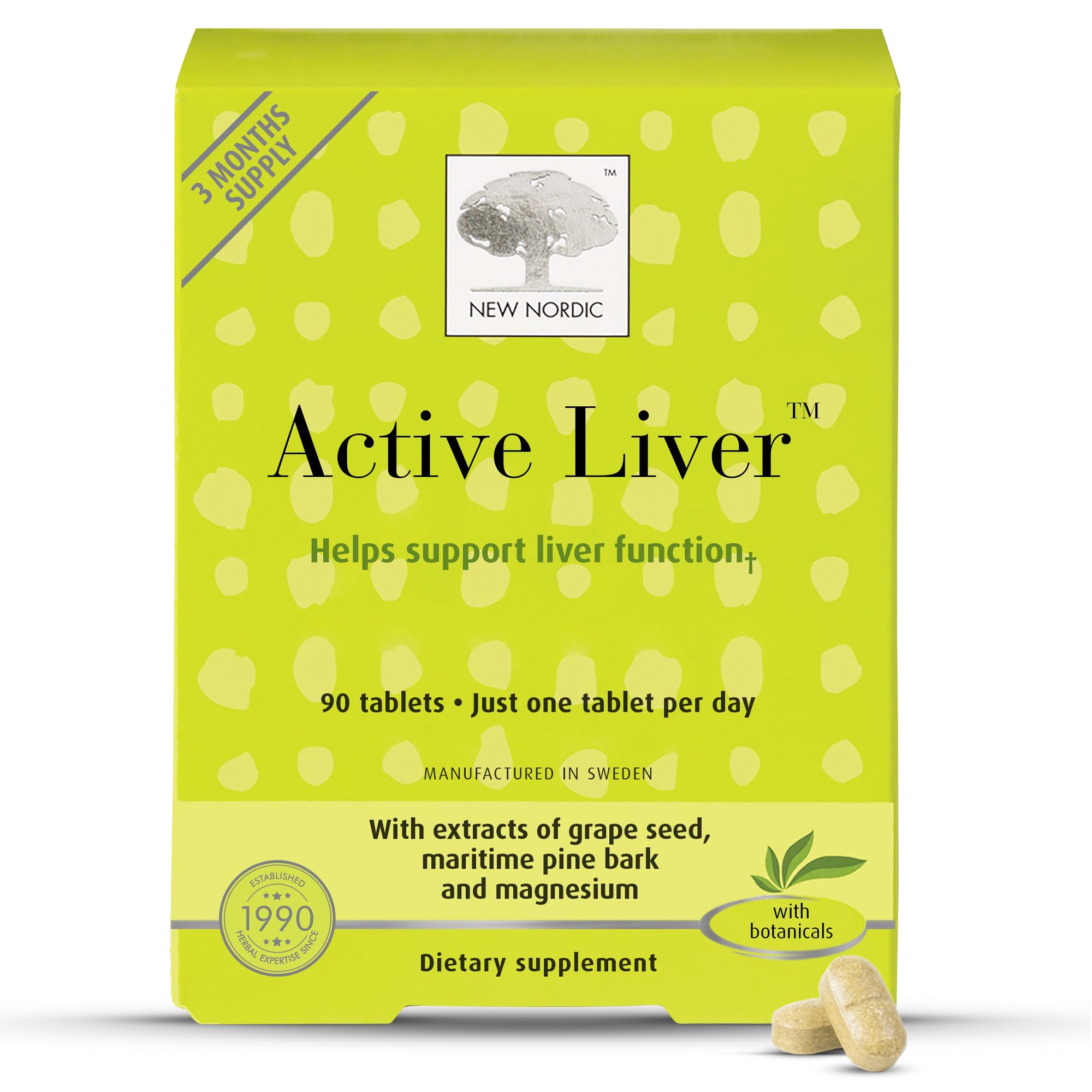 NEW NORDIC Active Liver Daily Support Supplement 90-Day Supply - 90 Tablets | Includes a supply of daily liver supplements, featuring a botanical blend of milk thistle and artichoke in a tablet format