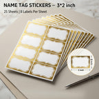 Gold Name Tag Stickers, 200 PCS Blank Name Tags for Classroom and School