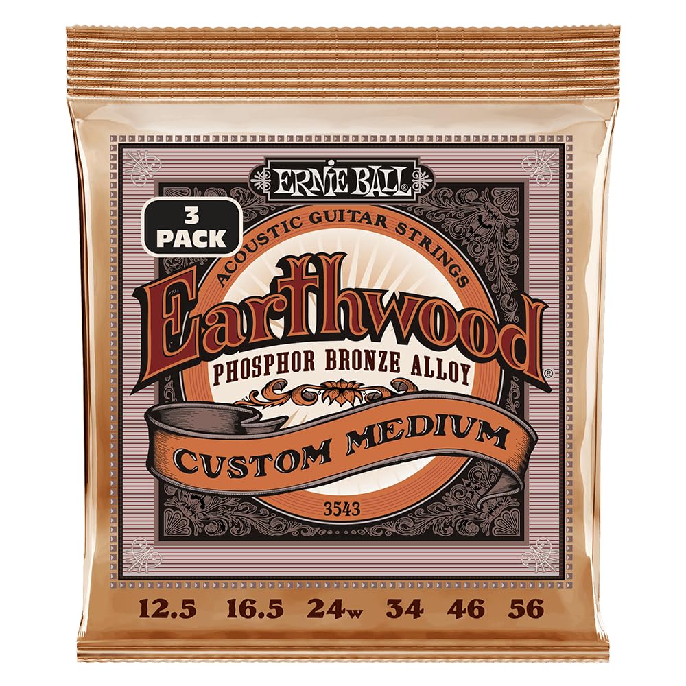 Buy now Ernie Ball Earthwood Medium Light Phosphor Bronze Acoustic Guitar Strings, 12-54 Gauge (P02146) Custom Medium (12.5-56) 3-Pack at indiglob india