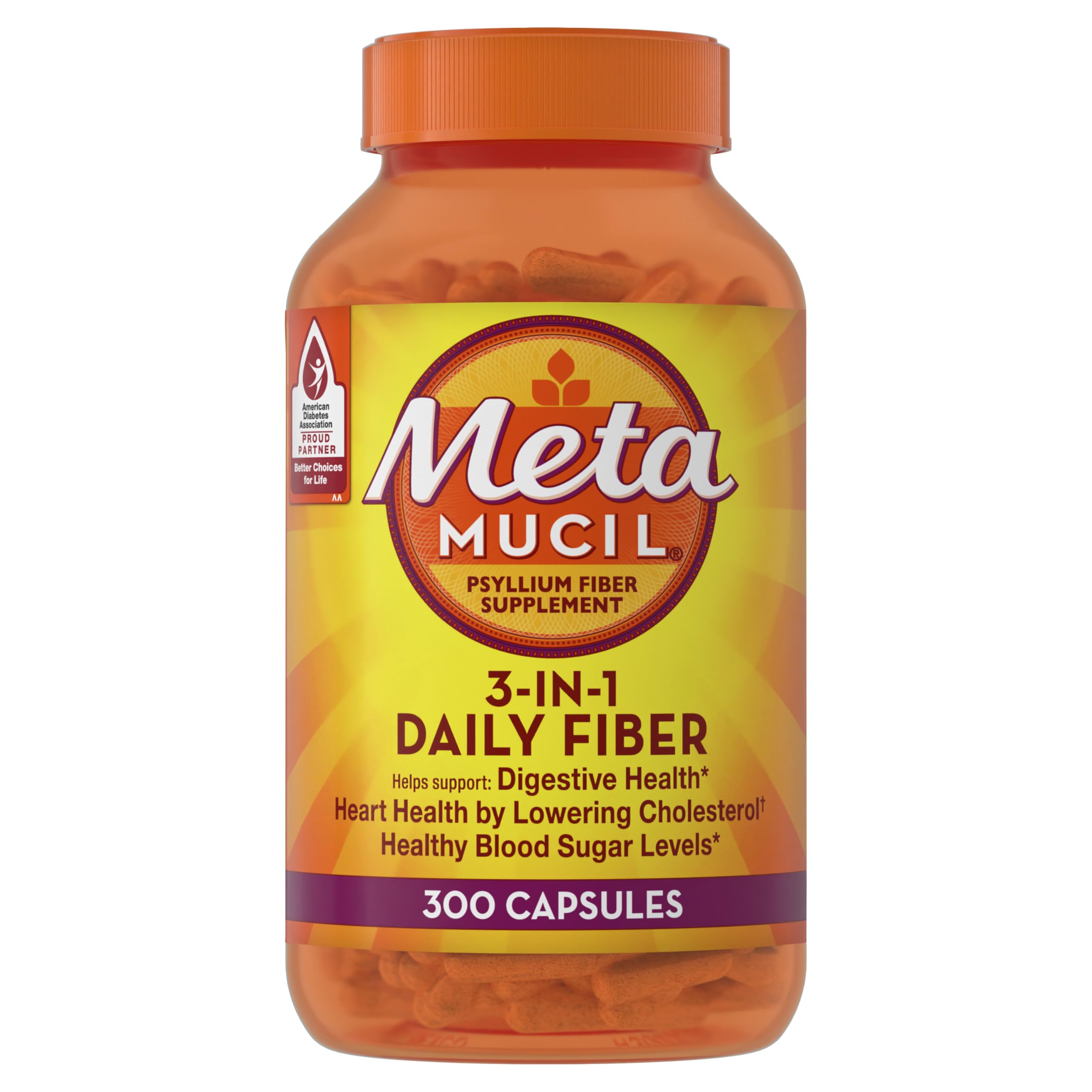 Metamucil, Psyllium Husk GLP-1 Friendly Fiber Capsules, 300 Capsules, 3-in-1 Fiber Supplement, Daily Psyllium Husk Fiber Capsules Help Support Digestive Health by Promoting Regularity*