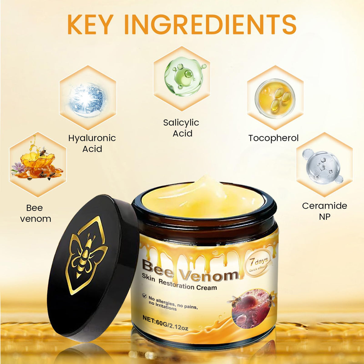 2 Pcs Bee Venom Skin Cream,Face Wrinkle Removal Firming Anti-Aging Bee Venom Moisturizer Cream.