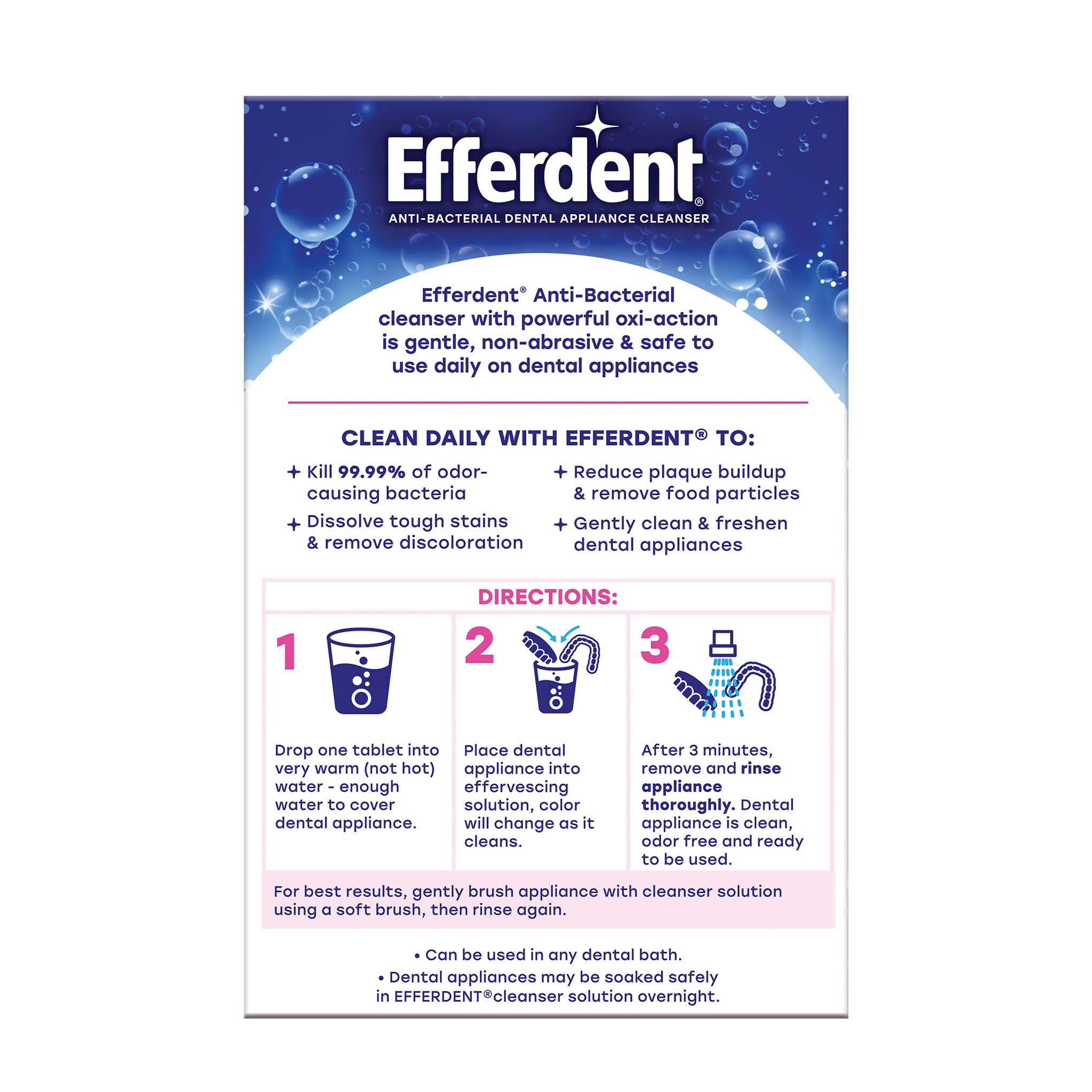 Buy now Efferdent Denture Cleaner Tablets â€“ Dental Appliances, Aligners, Mouth Guard, and Retainer Cleaner Tablets, Complete Clean, 126 Count at indiglob india