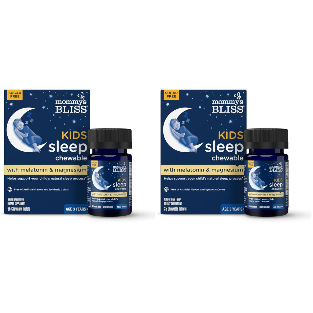 Mommy's Bliss Kids Sleep Support Melatonin Chewable, Grape Flavor, 35 Ct | Tablets; Calming Herbs; Sugar Free Kids Melatonin, Age 3+; 35 Count (Pack of 1)