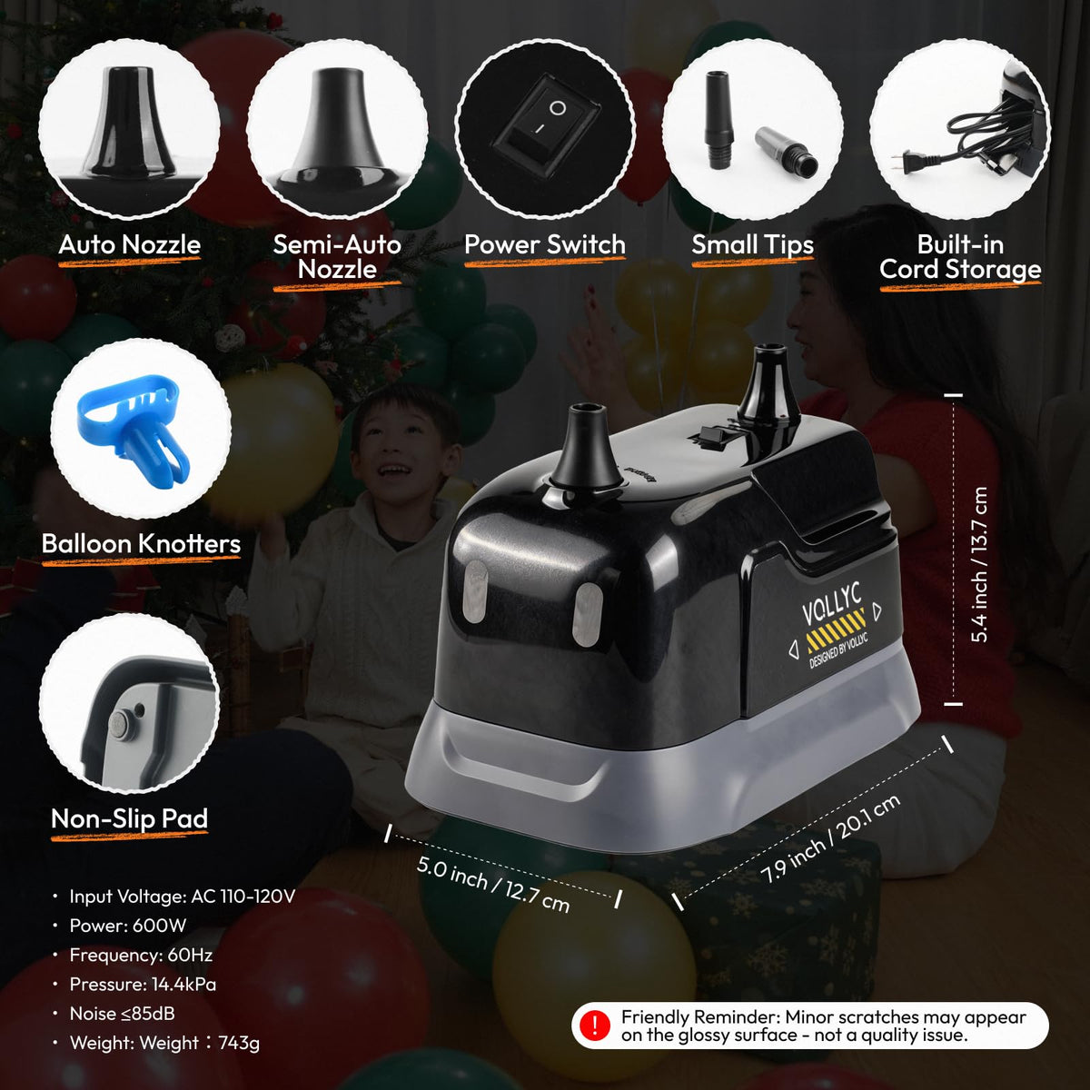 Balloon Pump Electric, Dual Nozzle Balloon Inflator Air Pump, Fast & Easy Inflation for Party Decorations, Birthday Decorations – Lightweight, Portable Balloon Blower Machine