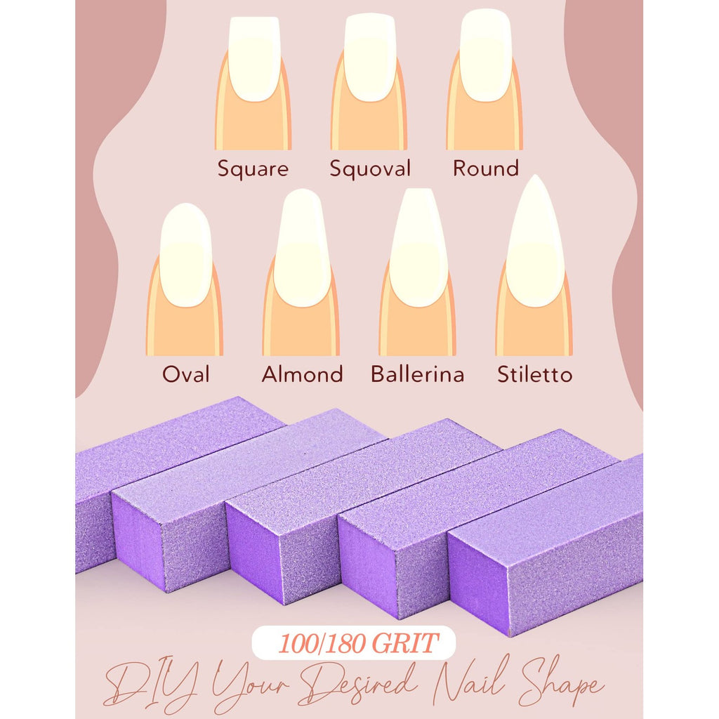Maryton Nail Buffer Block, Medium/Fine Grit 100/180 Finishing Buffers for Acrylic Nails Gel Polish Nails, 3 Way Professional Pedicure Manicure Buffer Kits, 5 Count (Purple)