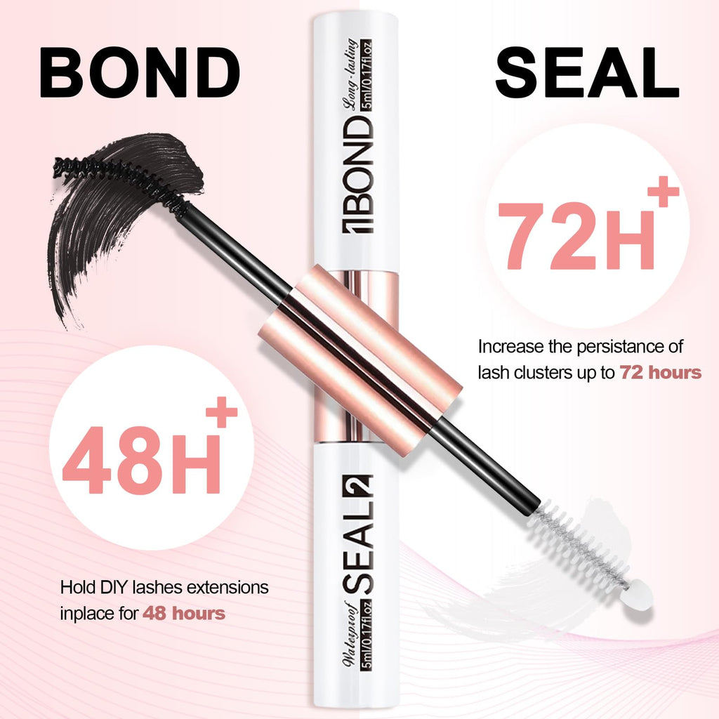 Eyelash Glue, Latex-Free Lash Bond and Seal | Lash Glue for Sensitive Eyes, Strong Hold Eyelash Cluster Adhesive for 48 Hours