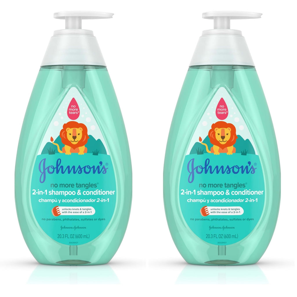 Johnson's Kids No More Tangles 2-in-1 Detangling Shampoo & Conditioner for Kids & Toddlers, Gentle & No More Tears, Hypoallergenic & Free of Parabens, Sulfates & Dyes 20.3 fl. oz