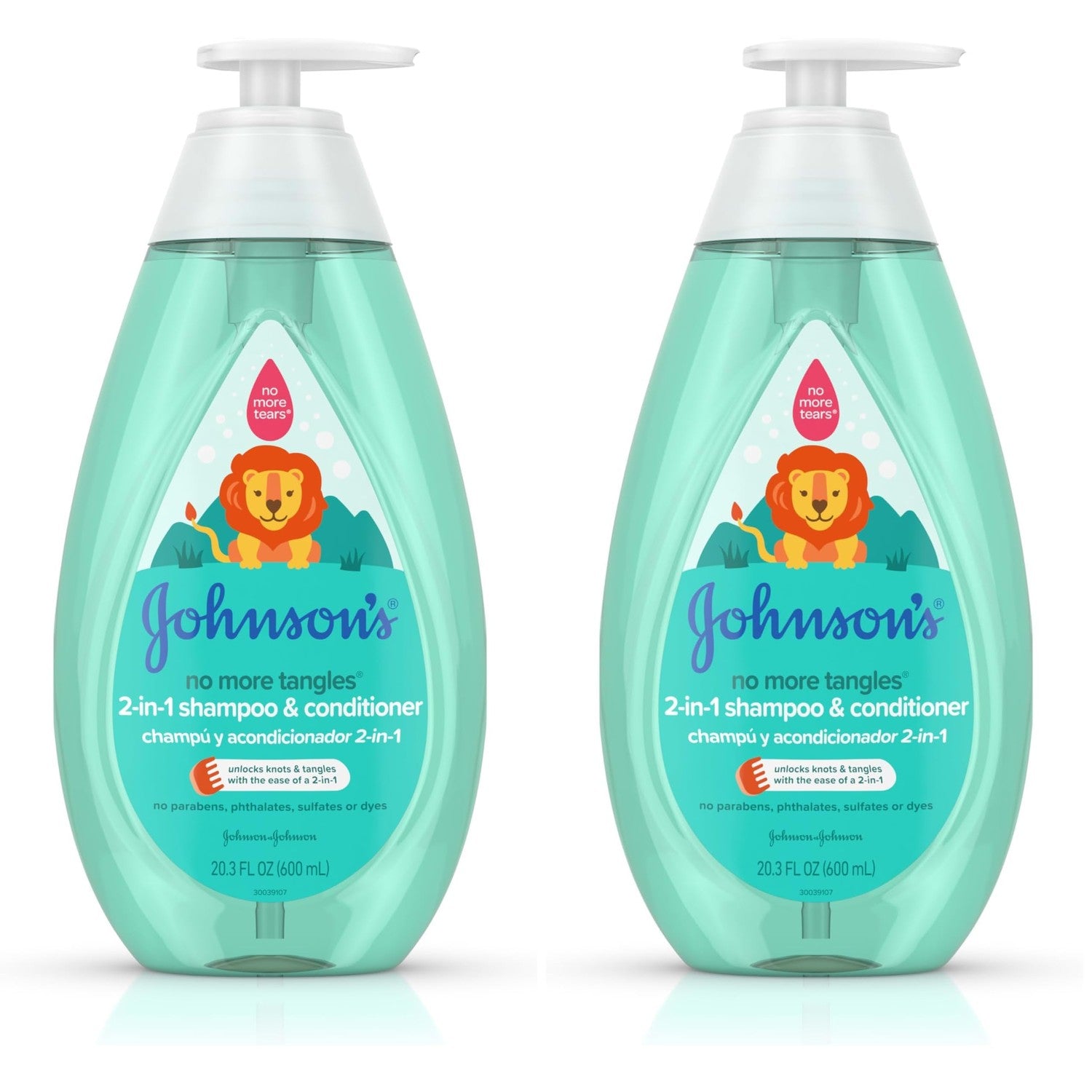 Johnson's Kids No More Tangles 2-in-1 Detangling Shampoo & Conditioner for Kids & Toddlers, Gentle & No More Tears, Hypoallergenic & Free of Parabens, Sulfates & Dyes 20.3 fl. oz