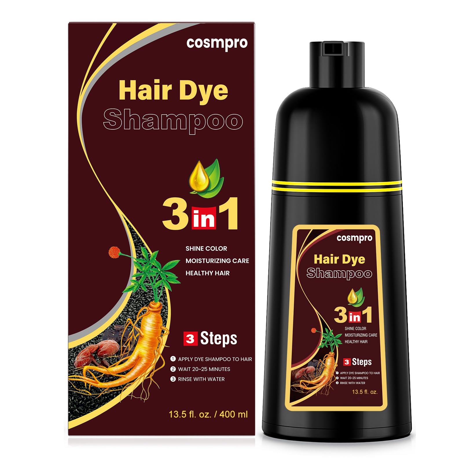 cosmpro Hair Dye Shampoo Coffee Hair Color for Gray Coverage for Women Men | Quick Hair Dying at Home