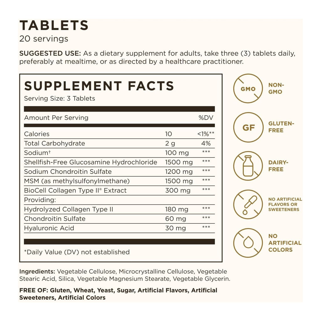 Buy now Solgar Glucosamine Hyaluronic Acid Chondroitin MSM (Shellfish-Free), 60 Tablets - Joint Support & Comfort - Supports Active Lifestyles - Non-GMO, Gluten Free, Dairy Free - 20 Servings at indiglob india