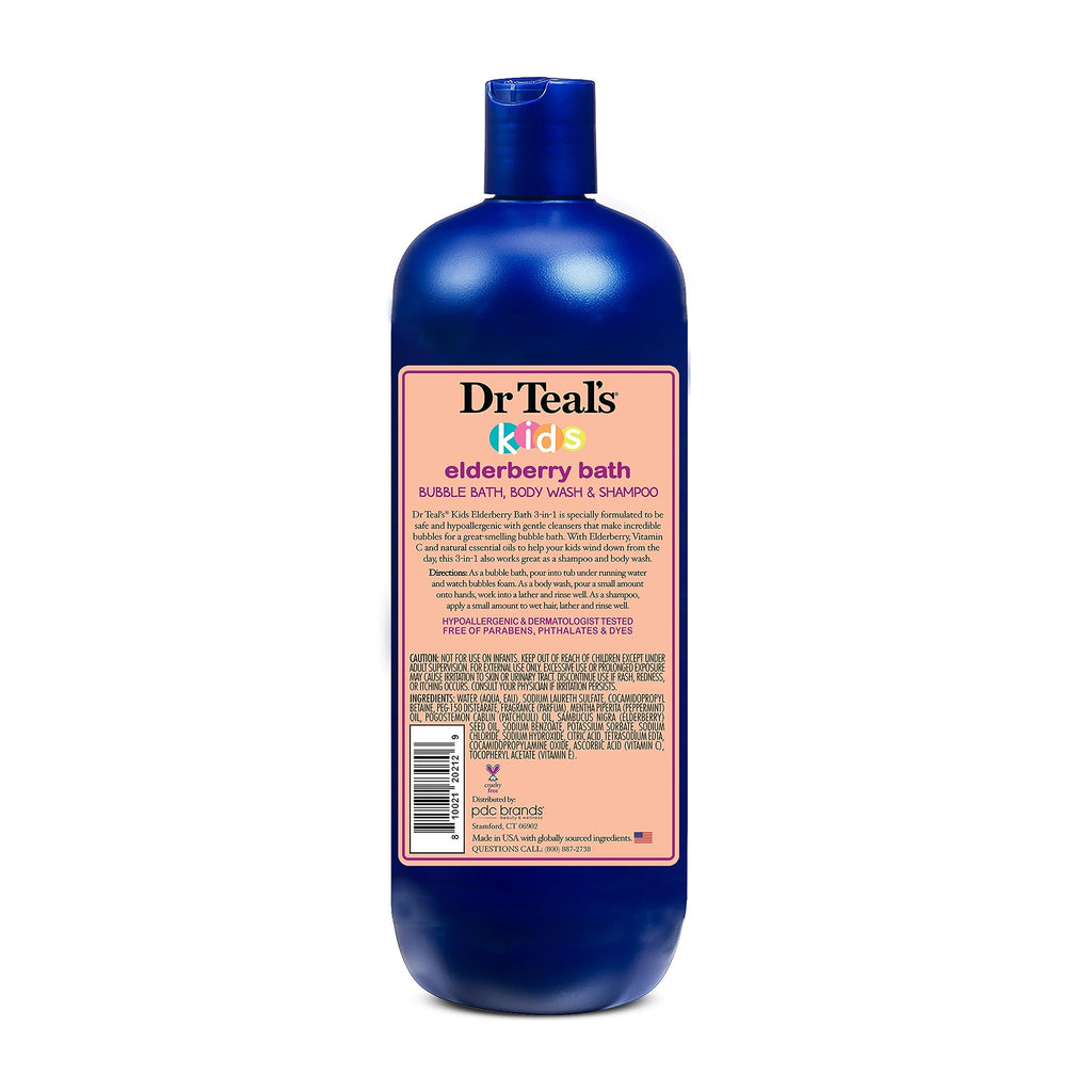 Dr Teal's Kids 3-in-1 Elderberry Bath: Bubble Bath, Body Wash & Shampoo, 20 fl oz
