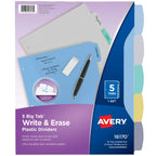 Avery Big Tab Write & Erase Plastic Dividers, 5-Tab, Color, 1 Set