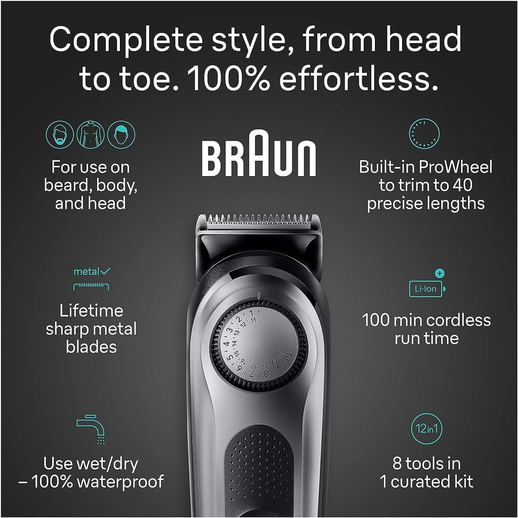 Buy now Braun All-in-One Style Kit Series 7 7410, 8-in-1 Trimmer for Men with Beard Trimmer, Body Trimmer for Manscaping, Hair Clippers & More, Sharpest Blade, 40 Length Settings, Waterproof at indiglob india