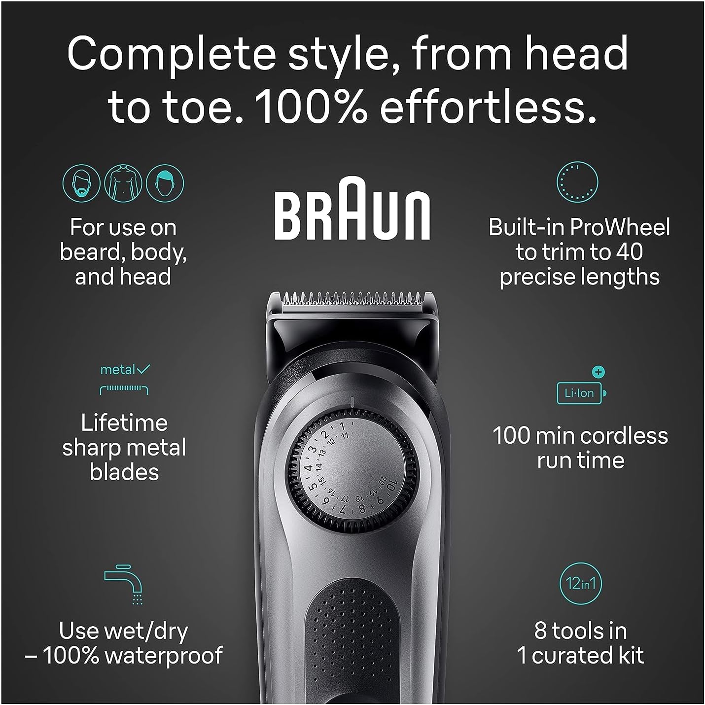 Buy now Braun All-in-One Style Kit Series 7 7410, 8-in-1 Trimmer for Men with Beard Trimmer, Body Trimmer for Manscaping, Hair Clippers & More, Sharpest Blade, 40 Length Settings, Waterproof at indiglob india