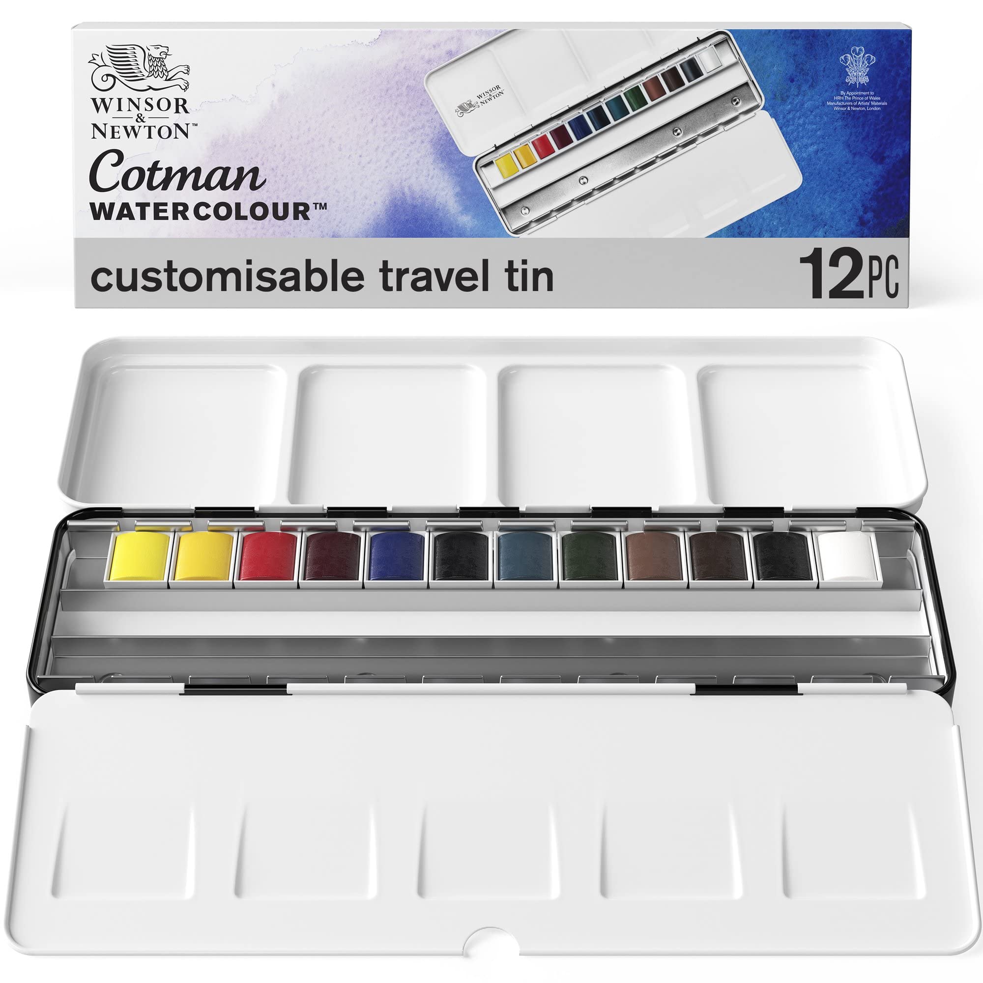 Buy now Winsor & Newton Cotman Watercolor Paint Set, Field Pocket Set, 12 Half Pan w/ Brush, Sponge, Bottle 12 Half Pan Travel Tin at indiglob india