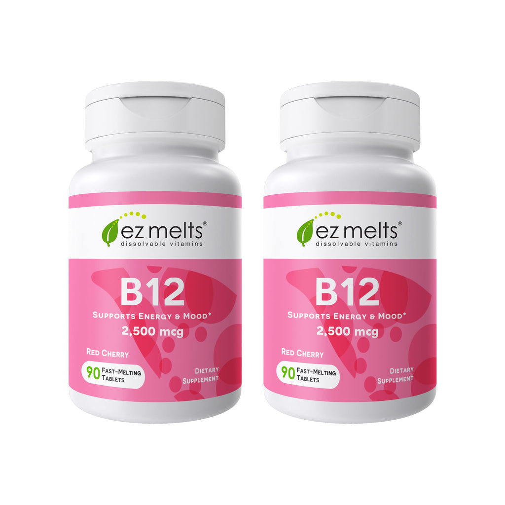 EZ Melts Dissolvable B12 Methylcobalamin 2,500 mcg - Vitamin B12 for Energy & Immune Support - Non-GMO, Vegan & Gluten-Free - Red Cherry - 90 Sublingual Tablets (90 Servings)