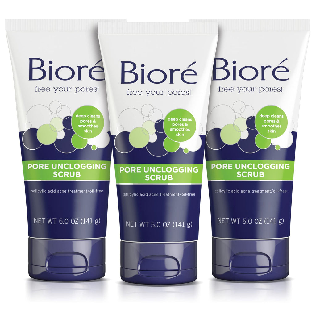 Biore Pore Unclogging Scrub With Salicylic Acid, Oil Free, 5 Oz | Removes Excess Dirt & Oils, Deep Exfoliation, Clears Congestion, Smooth Texture, Fresh Clean Finish