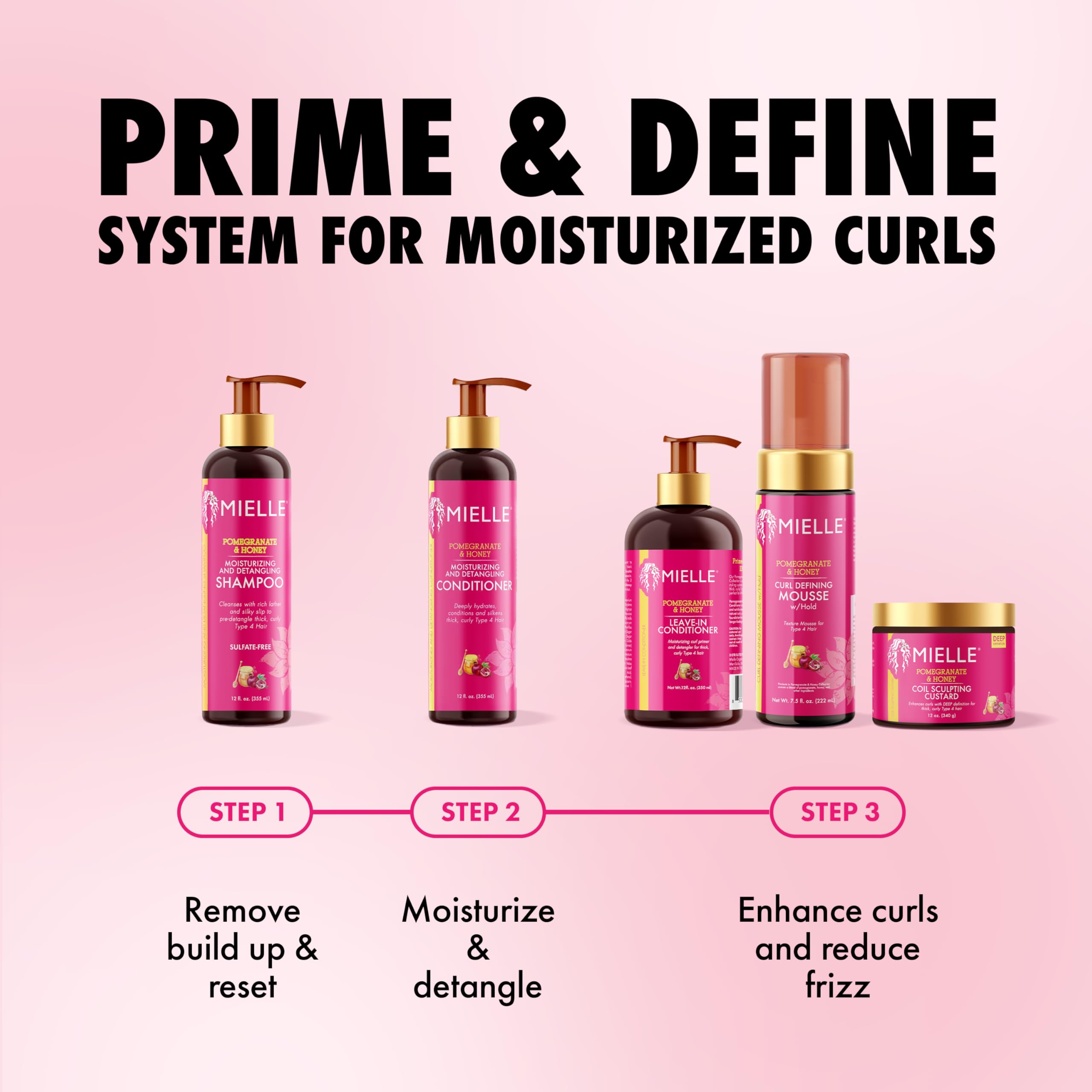 Mielle Organics Pomegranate & Honey Curl Cream - Coil Sculpting Custard for Type 4 Hair - Hydrates, Controls Frizz, Conditions & Adds Shine,12 Fl Oz