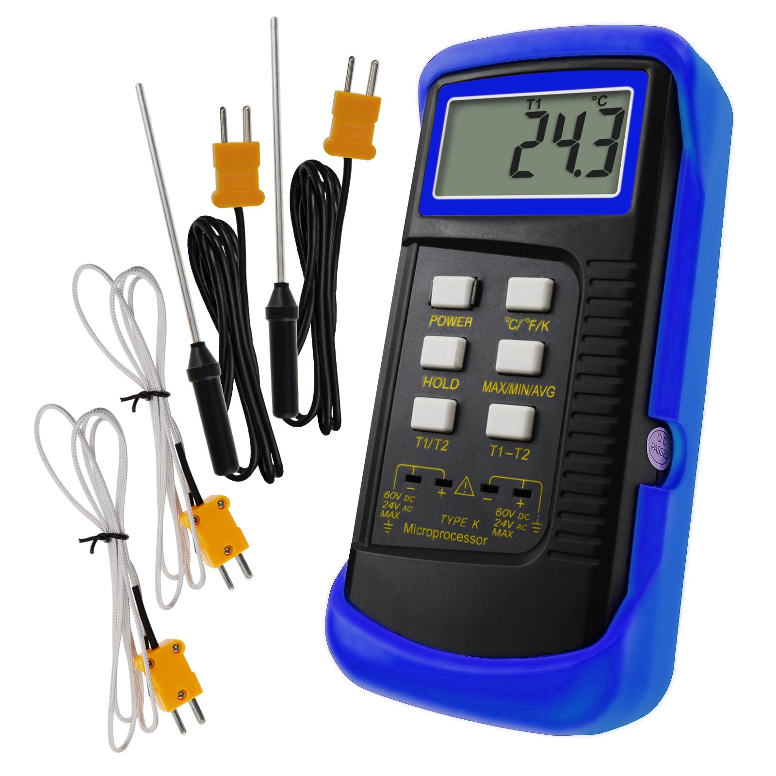 Buy now Thermocouple Thermometer Digital K Type Dual Channel Thermometer HVAC Temperature Meter with 4 Thermocouples, MAX/MIN/AVG Temperature Measurement, -50~1300°C (-58~2372°F) Blue1 at indiglob india