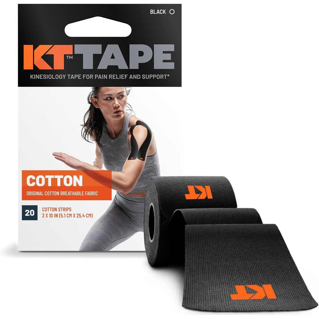 Buy now KT Tape, Original Cotton, Elastic Kinesiology Athletic Tape, 20 Count, 10â€ Precut Strips Black at indiglob india