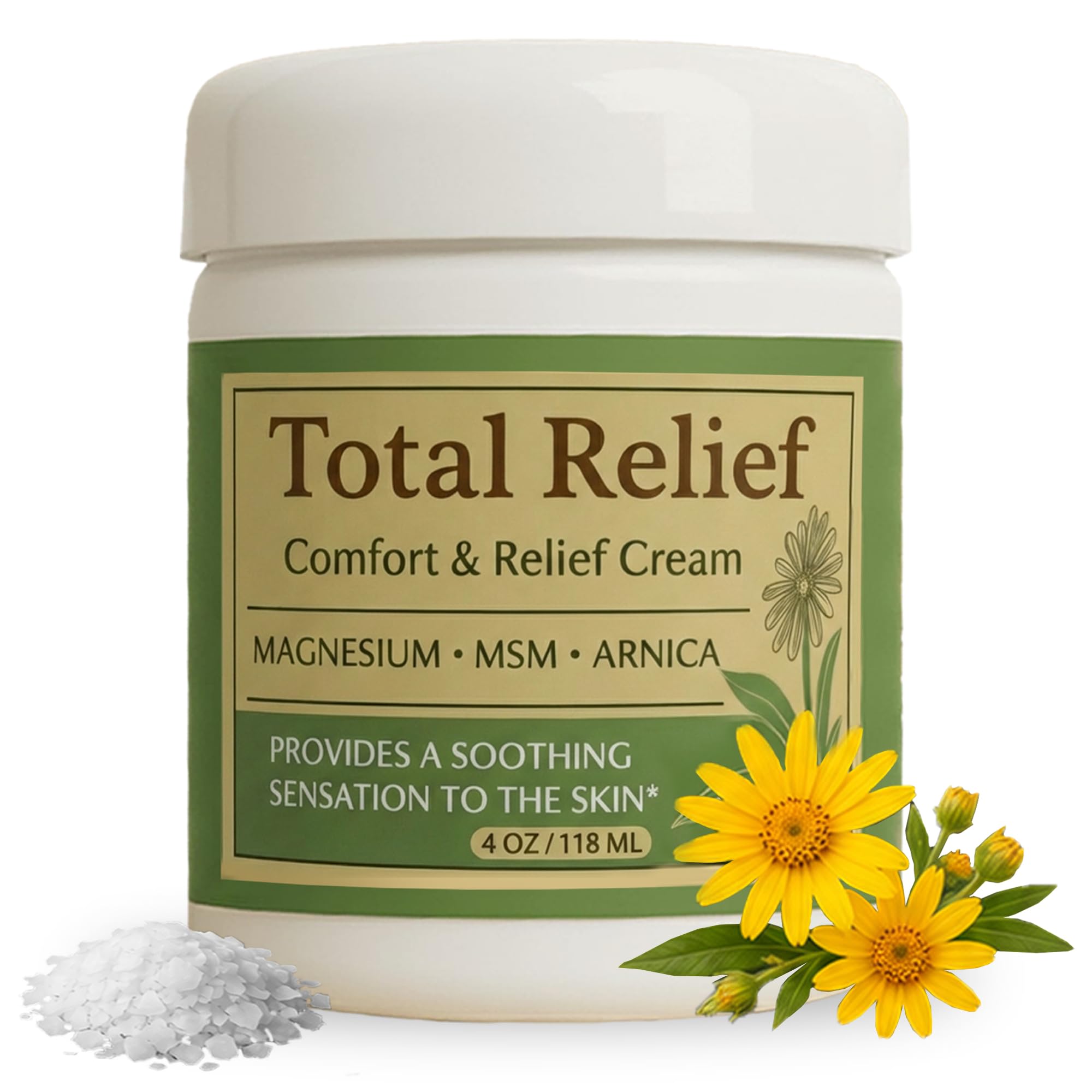 Total Relief - Magnesium Cream - Topical Lotion for Muscles, Joints & Legs - Magnesium Chloride with MSM, Arnica & B6 - Lightweight & Fast-Absorbing - 4 Fl Oz (Pack of 1)