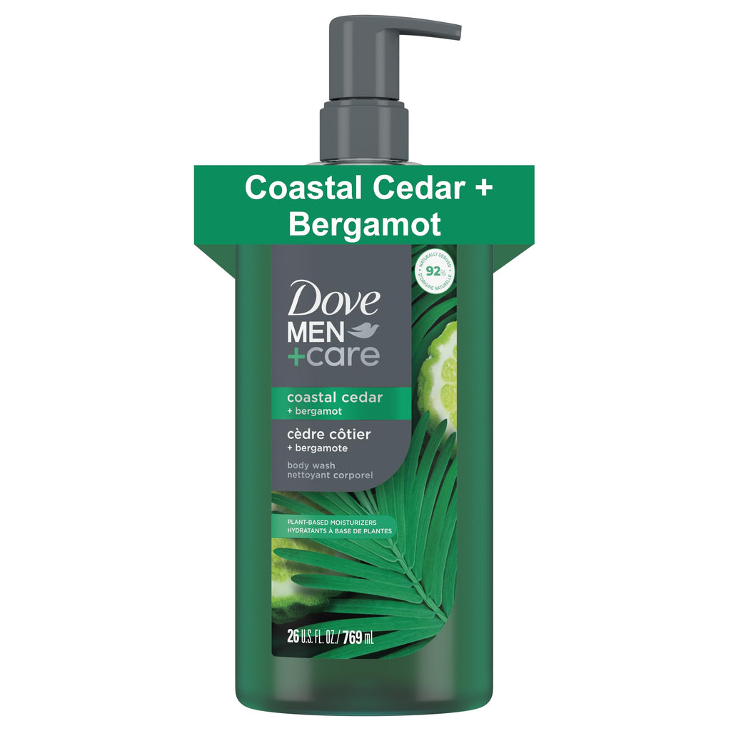 DOVE MEN Body Wash, Coastal Cedar + Bergamot, Moisturizing for Men, 26oz