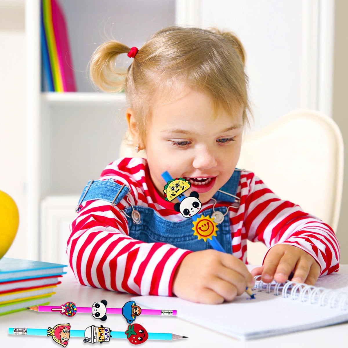 100 Pcs Cute Pencil Topper Decor,Mixed Different Style Lovely Pencil Clips