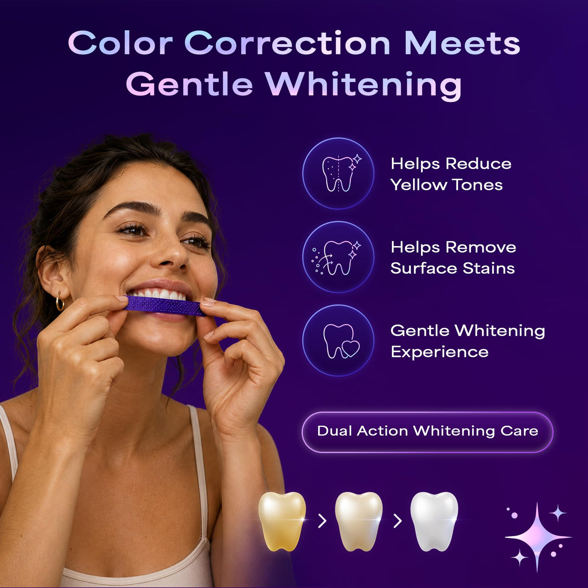 Purple Teeth Whitening Strips - 42 Count - Peroxide Free Color Correcting Whitening Strips - At Home Smile Care Kit