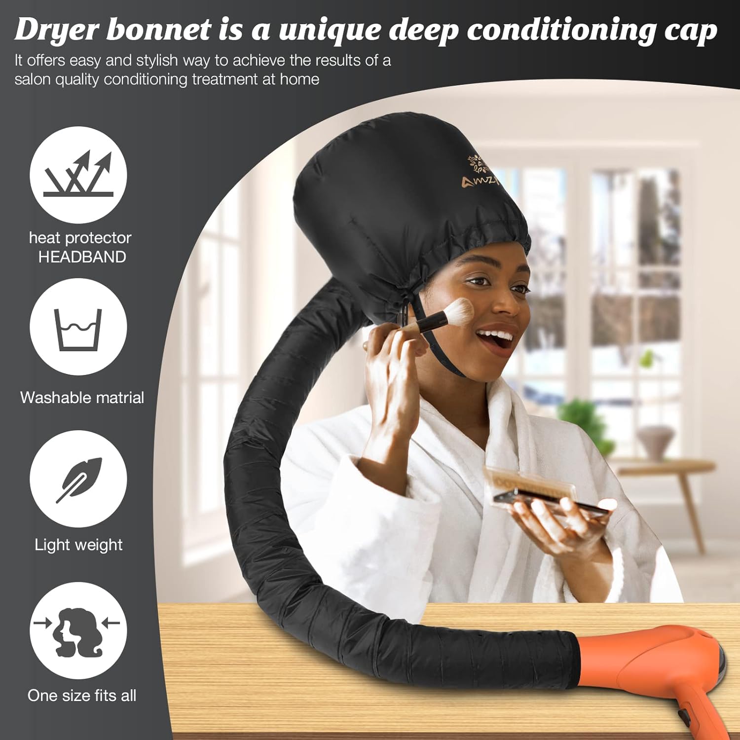 Buy now Bonnet Hood Hair Dryer Attachment - Soft, Adjustable Extra Large Bonnet Hair Dryer for Speeds Up Drying Time at Home, Easy to Use for Styling, Curling and Deep Conditioning (Black) at indiglob india