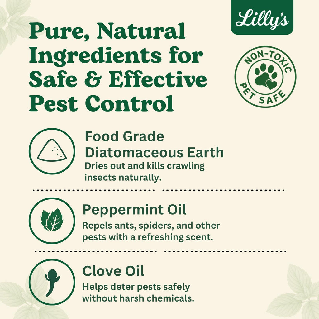 Diatomaceous Earth Food Grade with Peppermint Oil Crawling Insect Killer | Indoor Pest Control Powder for Bed Bug, Roach, Ant, Fleas | Lilly's naturals, 12 fl oz