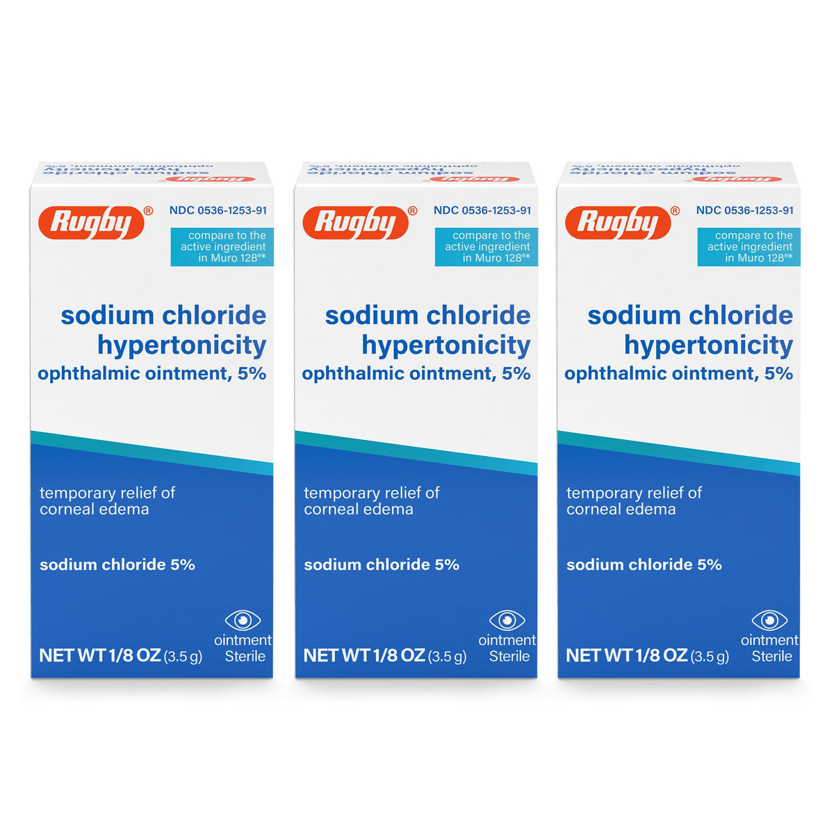 Rugby Sodium Chloride Hypertonicity Ophthalmic Ointment 5% - 50 mg Sodium Chloride Eye Ointment for Temporary Corneal Edema Relief - Made With Lanolin and Mineral Oil - Alcohol-Free - 0.125 Oz(3 Pack)
