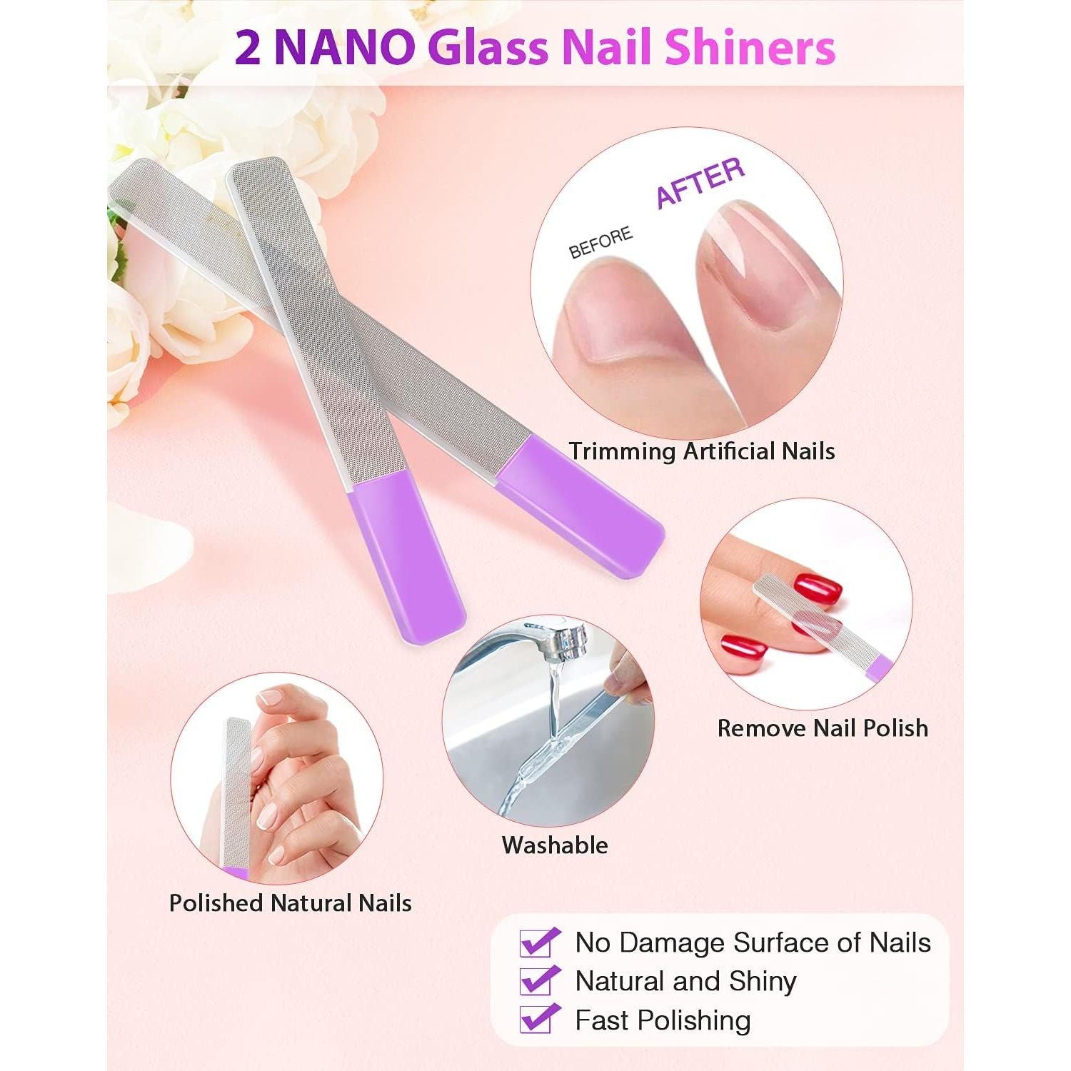 Buy now Glass Nail File and Nail Shiner, 4PC Crystal Nail File and Nano Glass Nail Buffer, Premium Set with Case, Professional Manicure Tool Fingernail Czech File for Natural Nail, Gift for Women and Girls at indiglob india