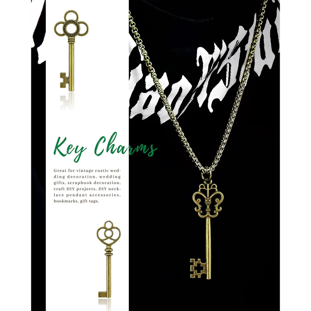 JIALEEY 3 Type of 30 PCS Vintage Large Skeleton Key Set Charms, Mixed Antique Style Bronze Brass Key Set Charms for Pendant DIY Jewelry Making Wedding Party Favors