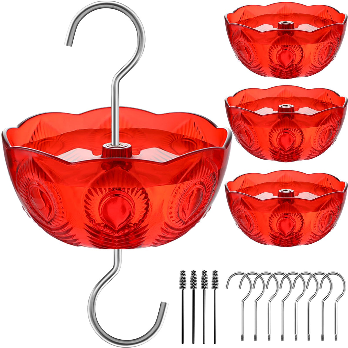 Ant Moat for Hummingbird Feeders, Humingbird Feeder Ant Moat, Vintage Style Hummingbird Ant Guard, 5 OZ Large Ant Moat, Ant Motes - Ant Guard(4 Pack, Red)