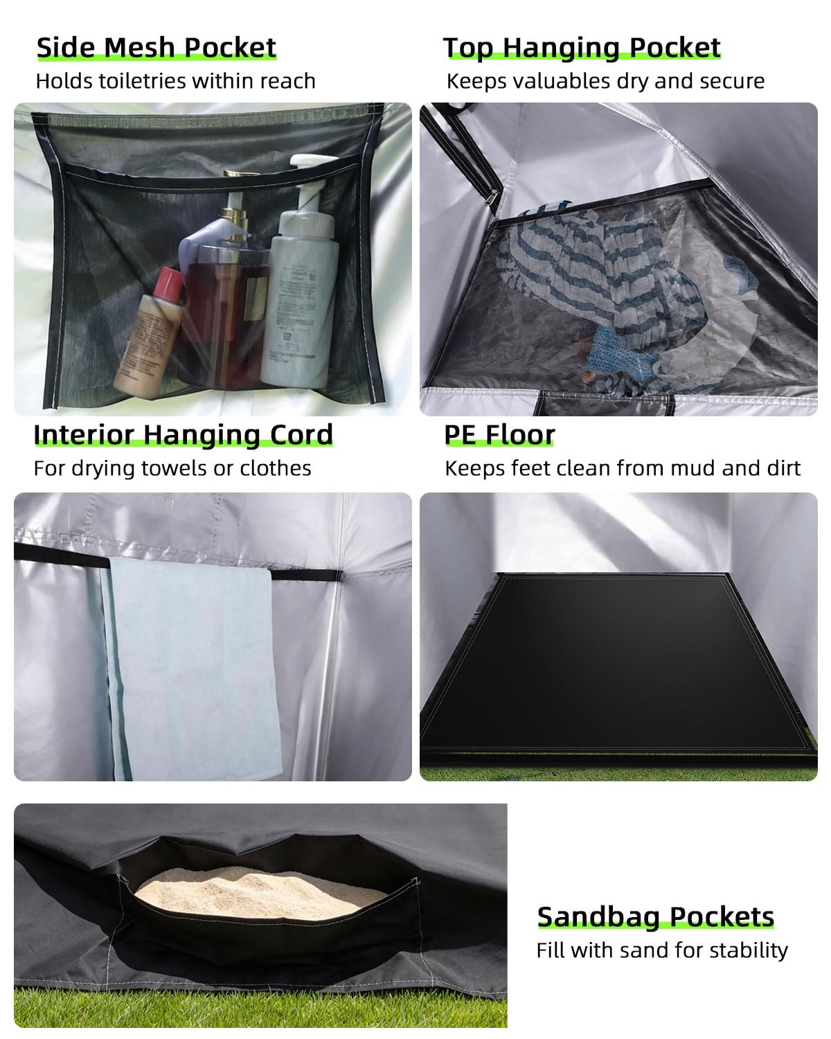 Large Shower Tent, Portable Privacy Tent with Mesh Floor & Carrying Bag