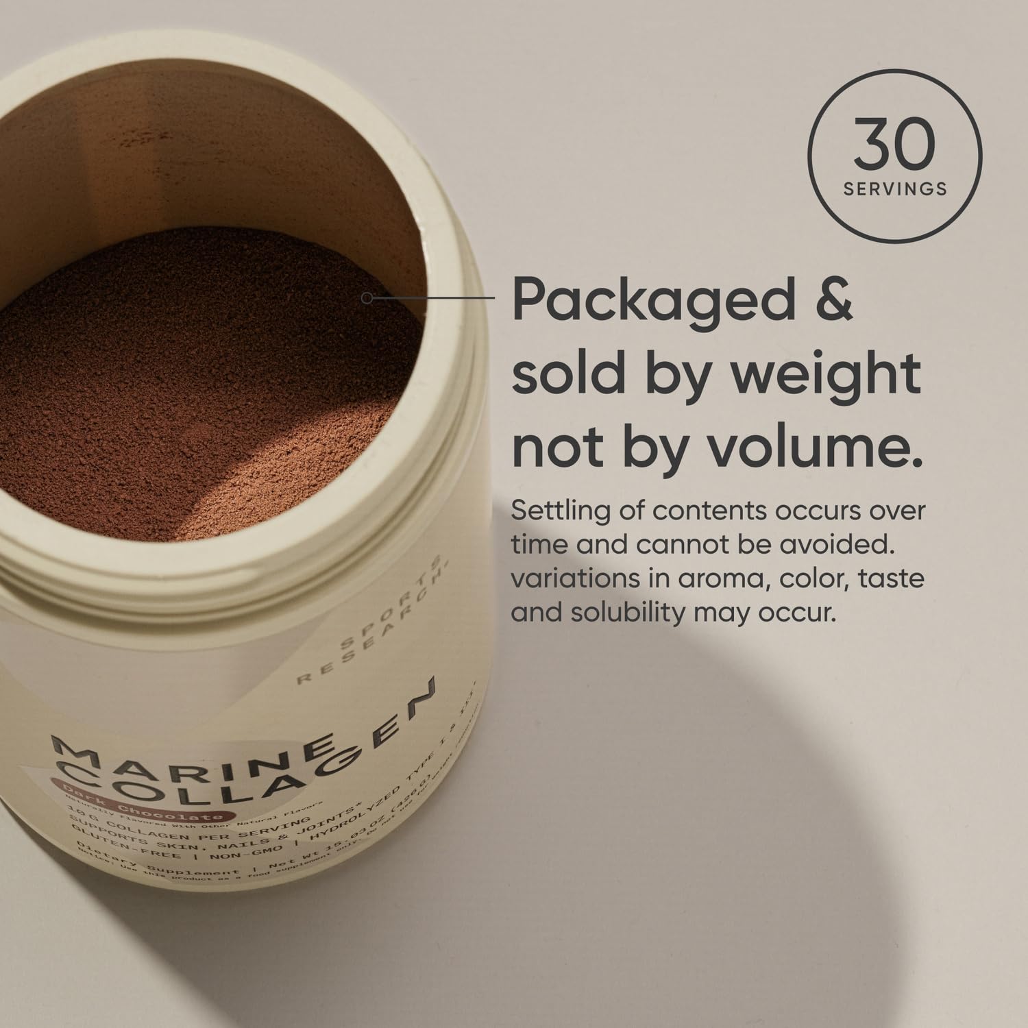 Sports Research® Marine Collagen Peptides Dark Chocolate (15oz) | 10g Wild Caught Marine Collagen per Serving | Protein Powder w/ Vital Amino Acids for Hair, Skin, & Joint Support
