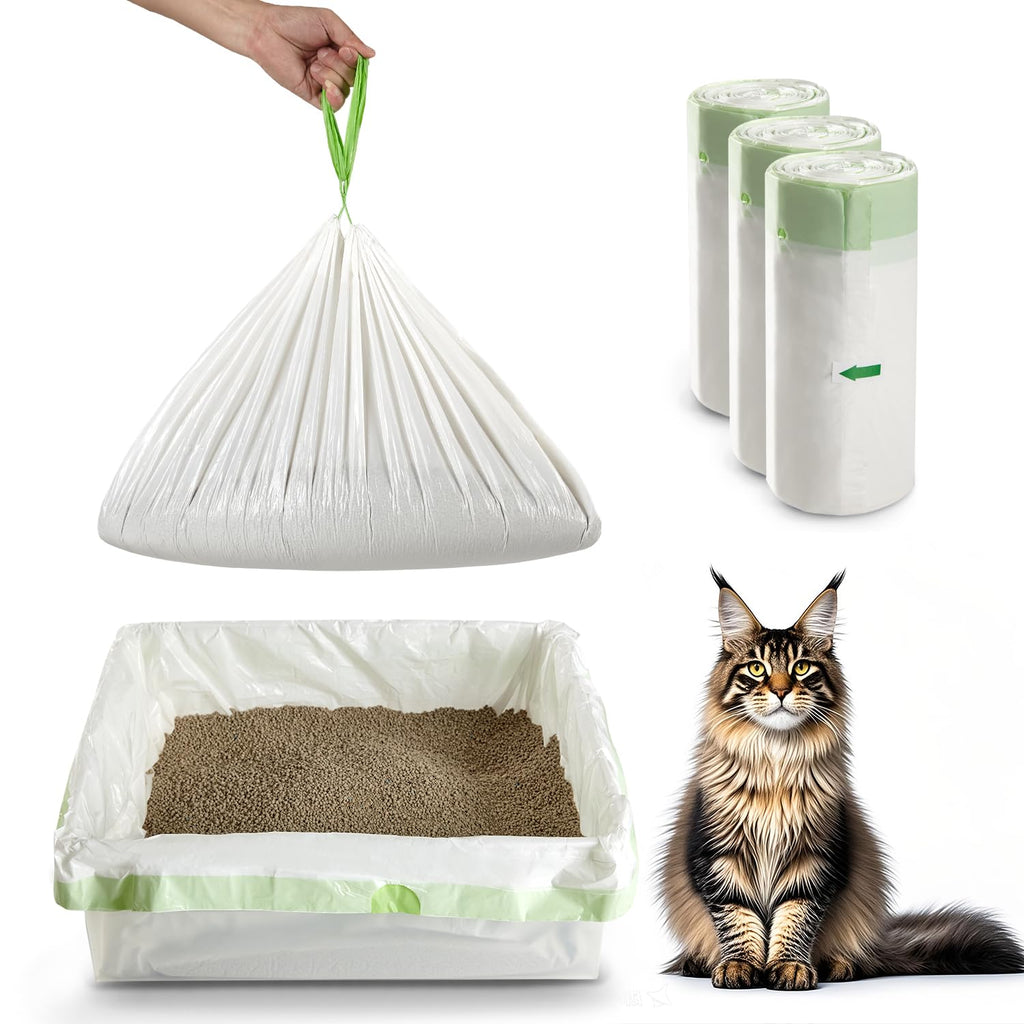 Cat Litter Box Liners Disposal Bags with Tie Handles,Large,37" x 17" Jumbo Drawstring Extra Durable Pet Cat Pan Liners for litter box Extra-Thick Kitty Litter Box Bag-36 Counts (3 Pack)
