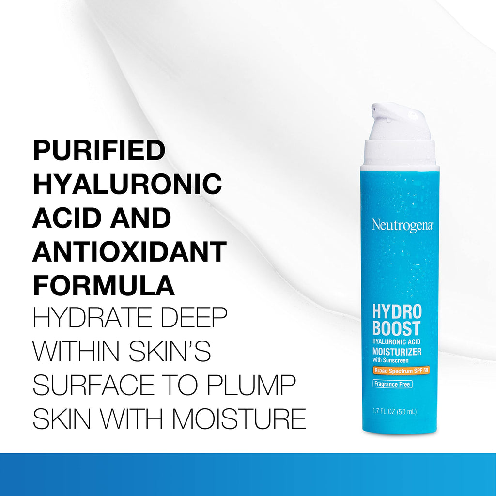 Buy now Neutrogena Hydro Boost Hyaluronic Acid Hydrating Face Moisturizer With SPF 50, Fragrance Free Facial Moisturizer, 1.7 fl. oz, & Trial Size Hydro Boost Facial Cleanser, 0.5 fl. oz at indiglob india